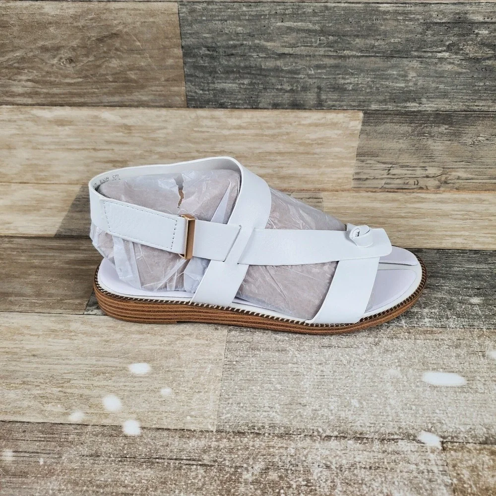 Franco Sarto Glenni Womens Sandals Sz 6.5 M White Leather Ankle Strap Strappy